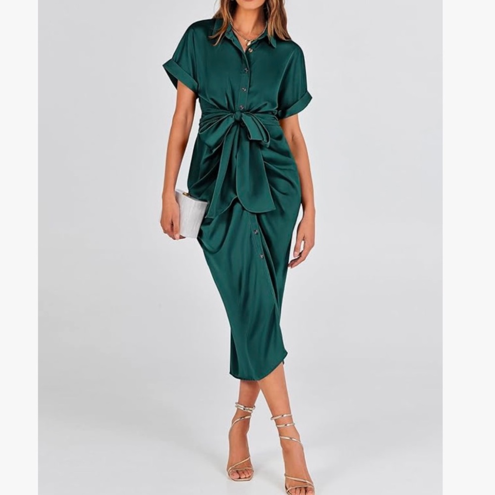 Elegant Green Midi Shirt Dress